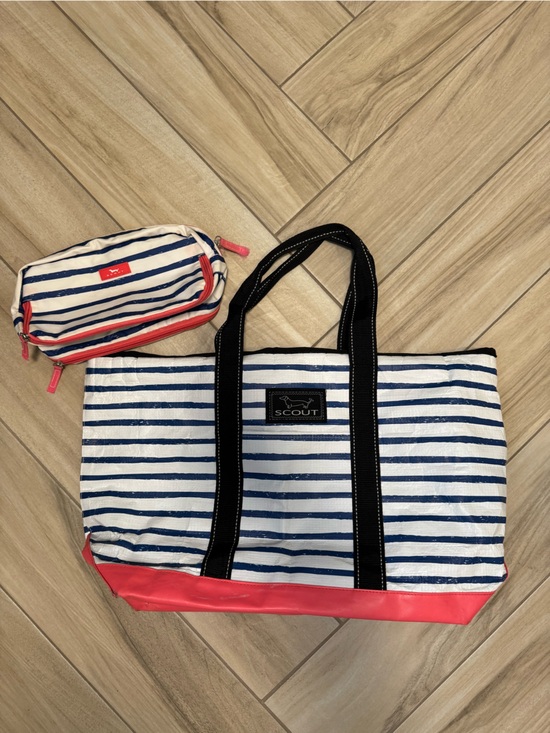 Scout Handbags - Scout Navy and White Striped Tote AND an accessory bag.